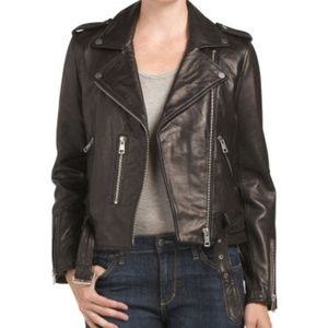 Black Amaryllis 100% Leather Moto Jacket